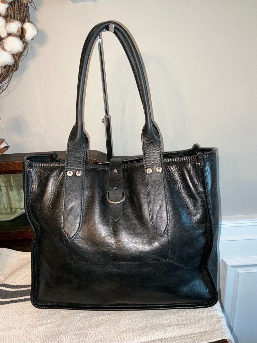 Frye Amy Leather Shopper Tote Shoulder Bag Black Retail $448
